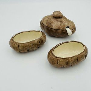 Vintage Ceramic Baked Potato Condiment Dishes 3 Piece Set With Lid and Spoon